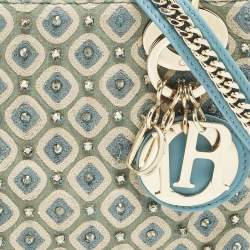 Dior Blue/White Fabric Mini Crystal Studded Lady Dior Tote