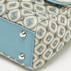 Dior Blue/White Fabric Mini Crystal Studded Lady Dior Tote
