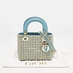 Dior Blue/White Fabric Mini Crystal Studded Lady Dior Tote