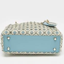 Dior Blue/White Fabric Mini Crystal Studded Lady Dior Tote