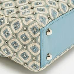 Dior Blue/White Fabric Mini Crystal Studded Lady Dior Tote
