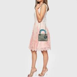 Dior Blue/White Fabric Mini Crystal Studded Lady Dior Tote