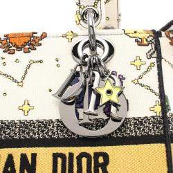 Dior White Medium Embroidered Canvas Pixel Zodiac Lady D Lite