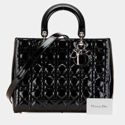 Pre Owned Dior Black Large Patent Cannage Lady Dior