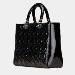 Pre Owned Dior Black Large Patent Cannage Lady Dior