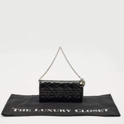 Pre Owned Dior Black Cannage Patent Leather Lady Dior Wallet On Chain