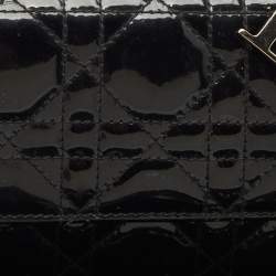 Pre Owned Dior Black Cannage Patent Leather Lady Dior Wallet On Chain