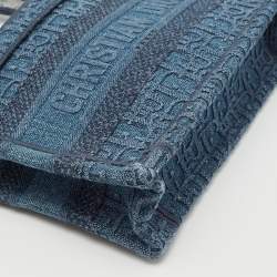 Dior Blue Oblique Embroidered Denim Mini Book Tote