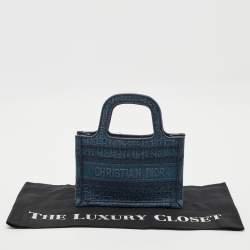 Dior Blue Oblique Embroidered Denim Mini Book Tote