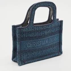 Dior Blue Oblique Embroidered Denim Mini Book Tote