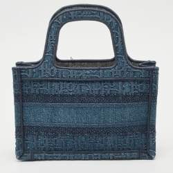 Dior Blue Oblique Embroidered Denim Mini Book Tote