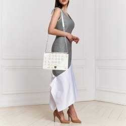Dior Off White Cannage Stitched Leather Large Diorama Flap Shoulder Bag