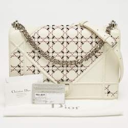 Dior Off White Cannage Stitched Leather Large Diorama Flap Shoulder Bag
