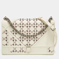 Dior Off White Cannage Stitched Leather Large Diorama Flap Shoulder Bag