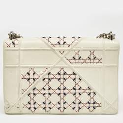 Dior Off White Cannage Stitched Leather Large Diorama Flap Shoulder Bag
