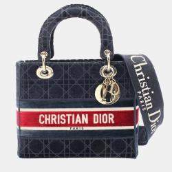 Dior Navy Blue Medium Velvet Cannage Lady D Lite