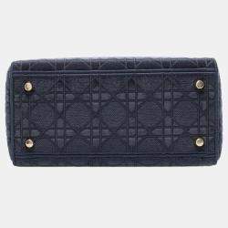 Dior Navy Blue Medium Velvet Cannage Lady D Lite