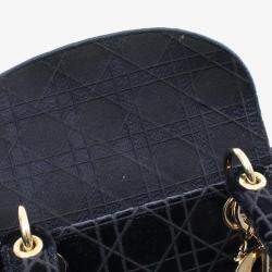 Dior Navy Blue Medium Velvet Cannage Lady D Lite