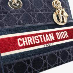 Dior Navy Blue Medium Velvet Cannage Lady D Lite