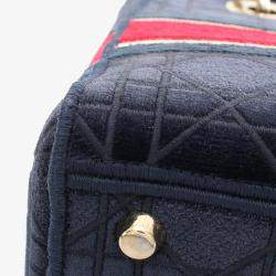 Dior Navy Blue Medium Velvet Cannage Lady D Lite