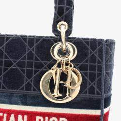 Dior Navy Blue Medium Velvet Cannage Lady D Lite