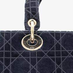 Dior Navy Blue Medium Velvet Cannage Lady D Lite