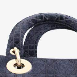 Dior Navy Blue Medium Velvet Cannage Lady D Lite