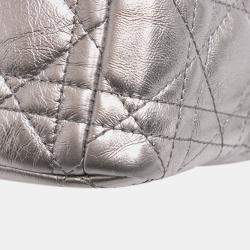 Pre Owned Dior Silver Medium Metallic Calfskin Cannage Supple Caro Bag