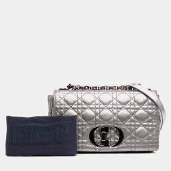 Pre Owned Dior Silver Medium Metallic Calfskin Cannage Supple Caro Bag