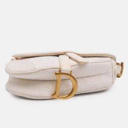 Pre Owned Dior White Mini Oblique Canvas Saddle Bag