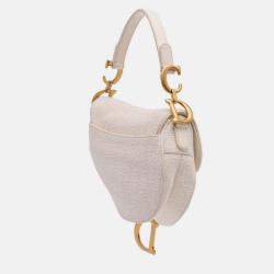 Pre Owned Dior White Mini Oblique Canvas Saddle Bag