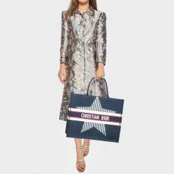 Pre Owned Dior Navy Blue Embroidered Canvas Large New Alps Book Tote