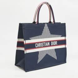 Pre Owned Dior Navy Blue Embroidered Canvas Large New Alps Book Tote