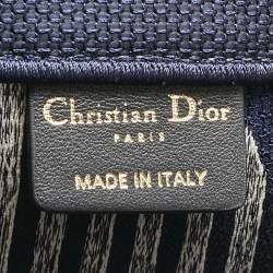 Pre Owned Dior Navy Blue Embroidered Canvas Large New Alps Book Tote