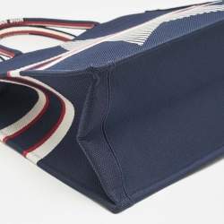 Pre Owned Dior Navy Blue Embroidered Canvas Large New Alps Book Tote