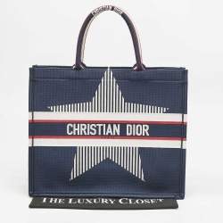 Pre Owned Dior Navy Blue Embroidered Canvas Large New Alps Book Tote