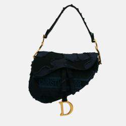 Dior Blue Canvas Embroidered Camouflage Saddle Bag