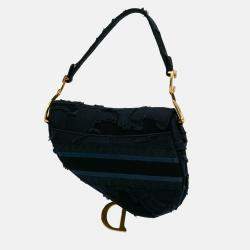 Dior Blue Canvas Embroidered Camouflage Saddle Bag