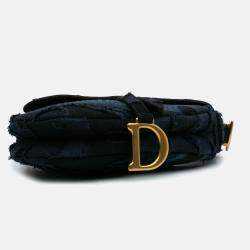 Dior Blue Canvas Embroidered Camouflage Saddle Bag