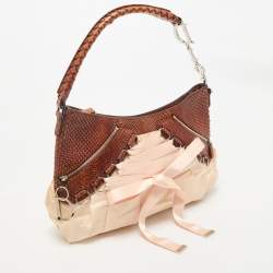 Dior Brown/Peach Fabric and Python Ballet Hobo