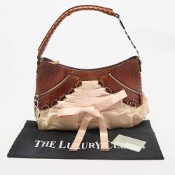 Dior Brown/Peach Fabric and Python Ballet Hobo