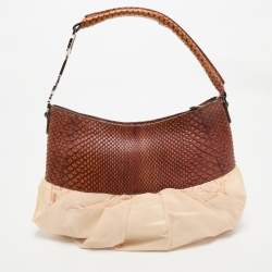 Dior Brown/Peach Fabric and Python Ballet Hobo