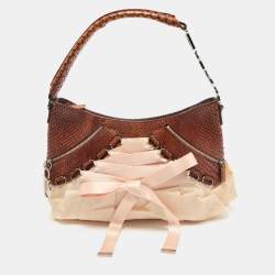 Dior Brown/Peach Fabric and Python Ballet Hobo