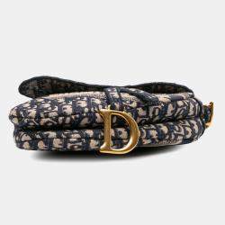 Dior Blue Oblique Embroidered Canvas Saddle Bag
