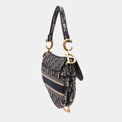 Dior Blue Oblique Embroidered Canvas Saddle Bag