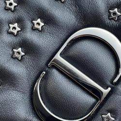 Dior Black Leather Caro Star Studded Flap Wallet On Chain 