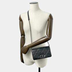 Dior Black Leather Caro Star Studded Flap Wallet On Chain 