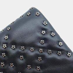 Dior Black Leather Caro Star Studded Flap Wallet On Chain 