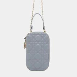 Dior Cloud Blue Lambskin Cannage Lady Dior Phone Holder Shoulder Bag