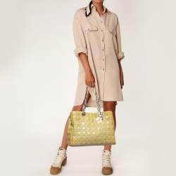 Pre Owned Dior Cream Cannage Patent Leather Large Soft Lady Dior Shopper Tote